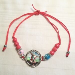 Silver Red Rhinestone Religious Angel Bracelet
